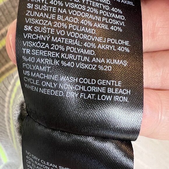 H&M Top Womens Size Medium Gray, White and Neon Yellow Divided Striped Ribbed - Picture 7 of 11